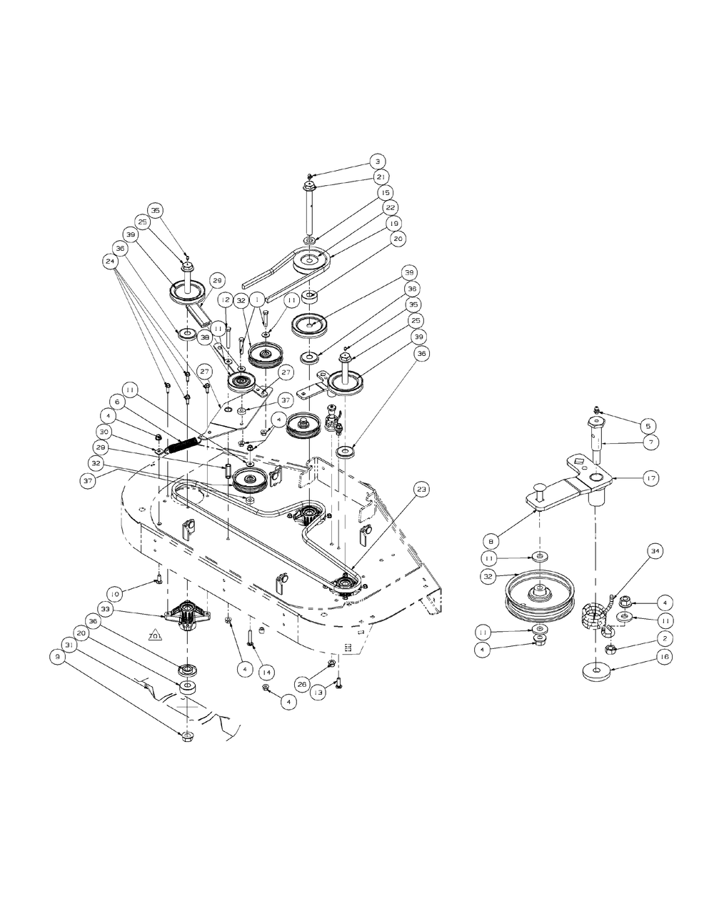Fabricated Deck Spindle Assembly 44-Inch Diagram and Parts List for ENFORCER44 53BI3AGF050-19HP Cub Cadet Lawn Tractor